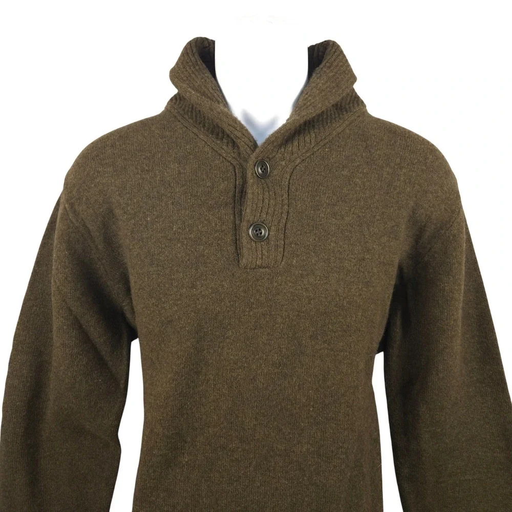 J. Crew Lambswool Sweater Shawl Collar Button Up Pullover Brown XL‎